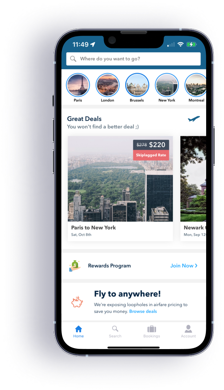 Skiplagged app on a cell phone